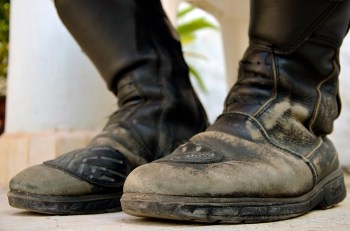 worn motorcycle boots