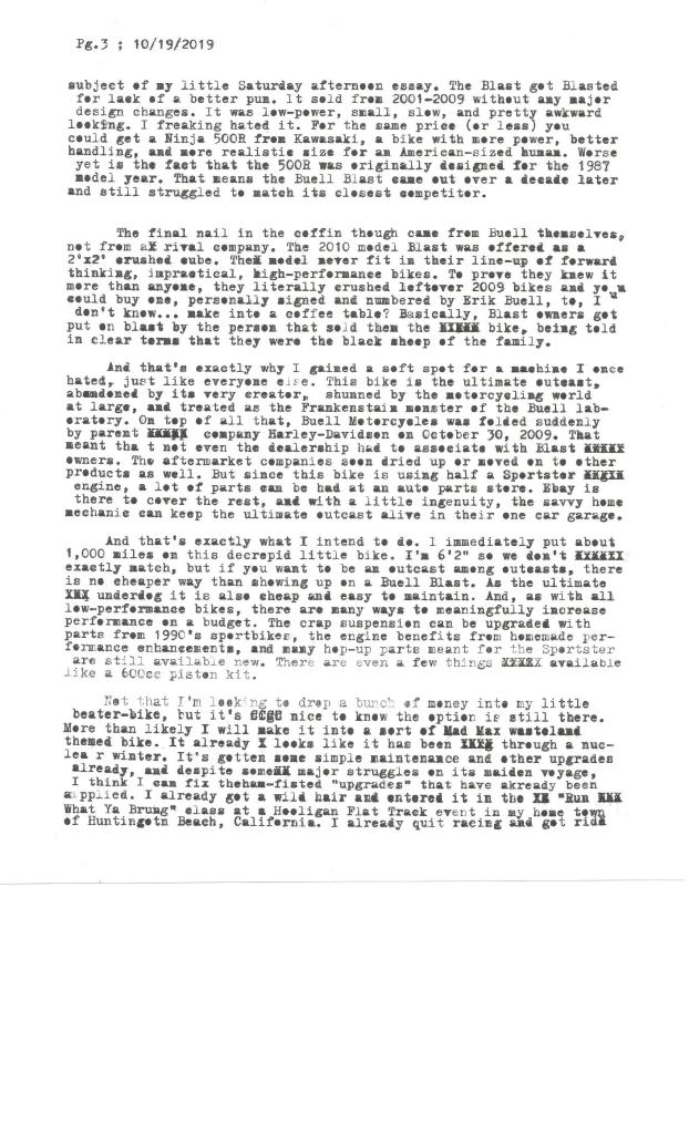 Hand typed words on paper