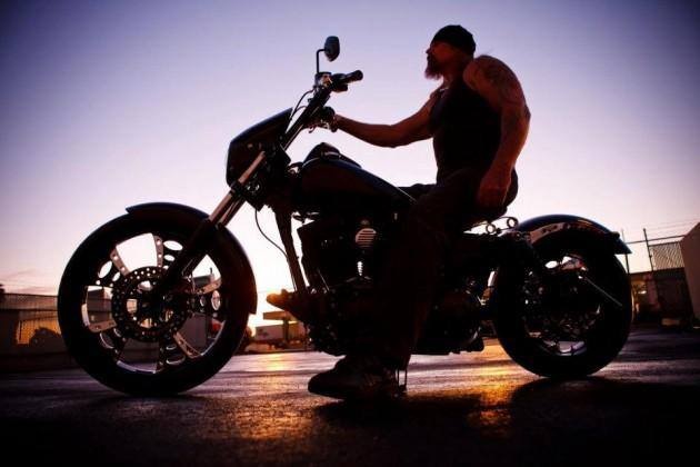 Rusty Coones biker on harley motorcyle