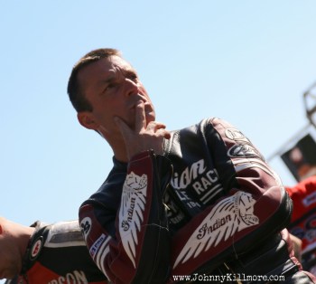 Kenny Coolbeth Santa Rosa Mile pensive reflection before motorcycle flat track race