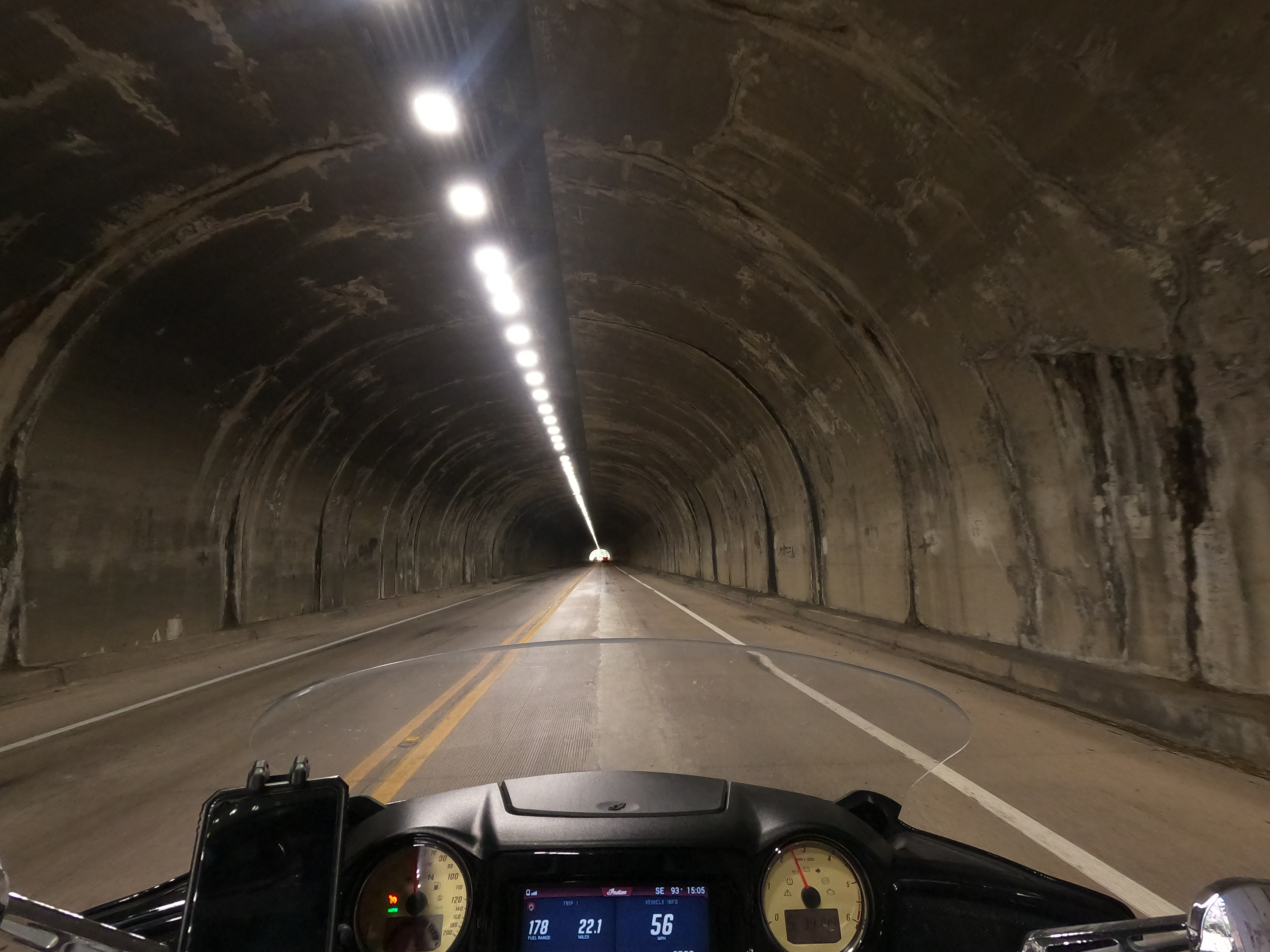 POV of motorcycle riding through a tunnel in the Mule Mountains of southern Arizona