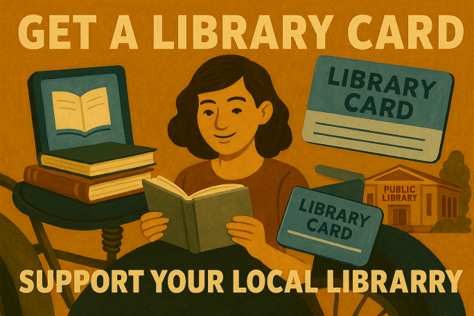 mid-20th century style poster suggesting to get a library card