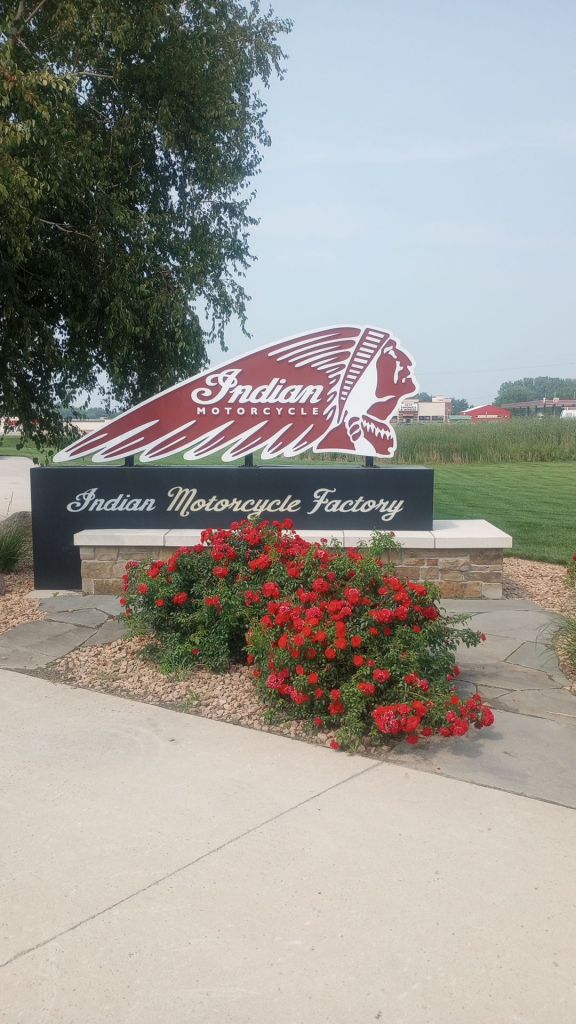 Front of the Indian Motorcycle factory in Spirit Lake Iowa